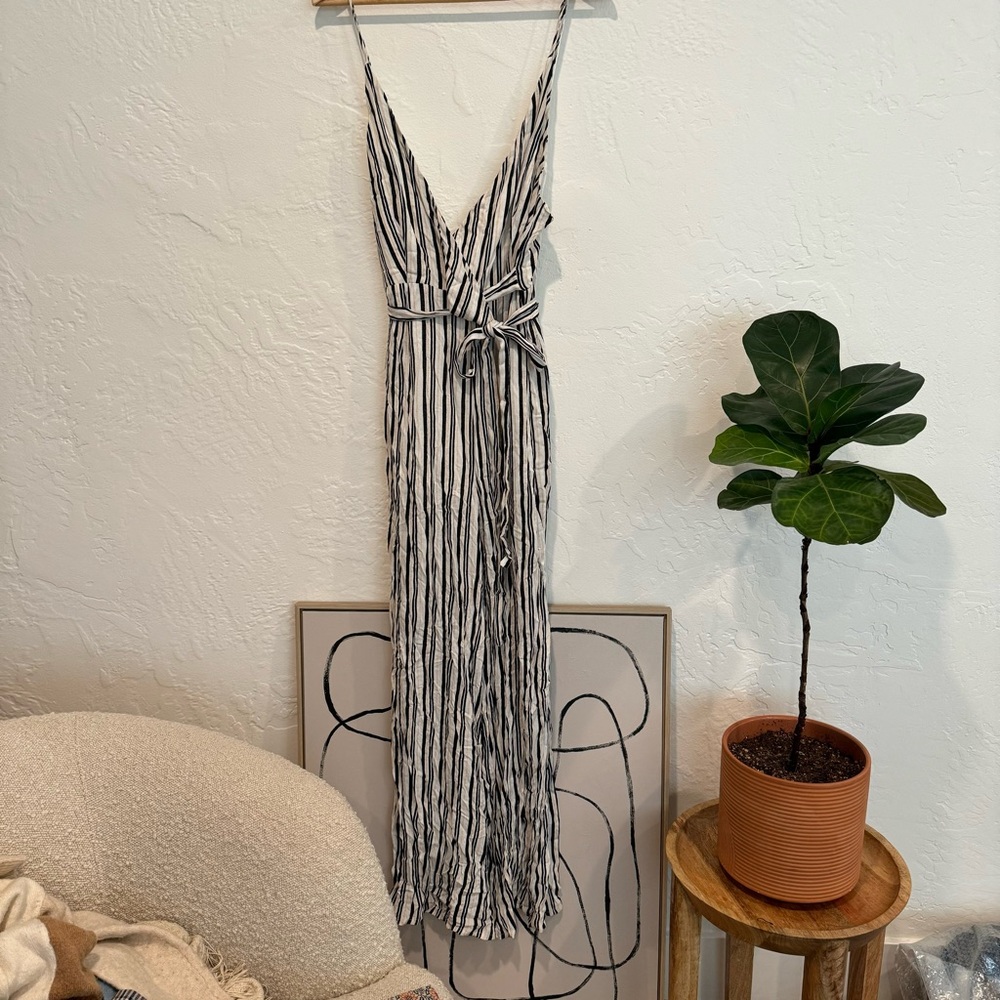 White Striped Wide Leg Jumpsuit